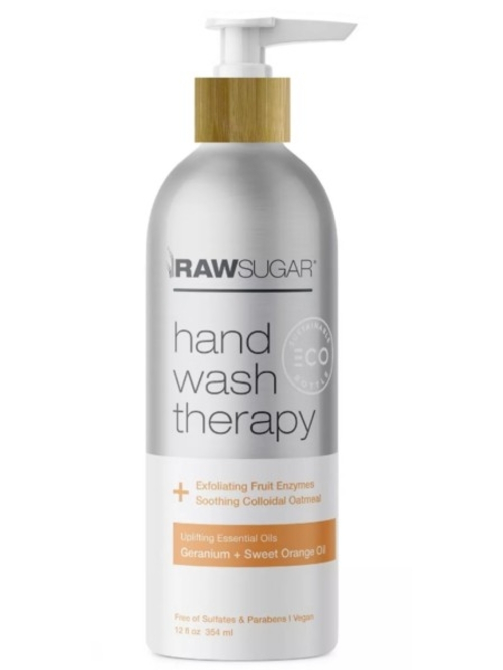 Raw Sugar Hand Wash Therapy Geranium Sweet Orange Oil 12oz Aluminum Bottle NEW
